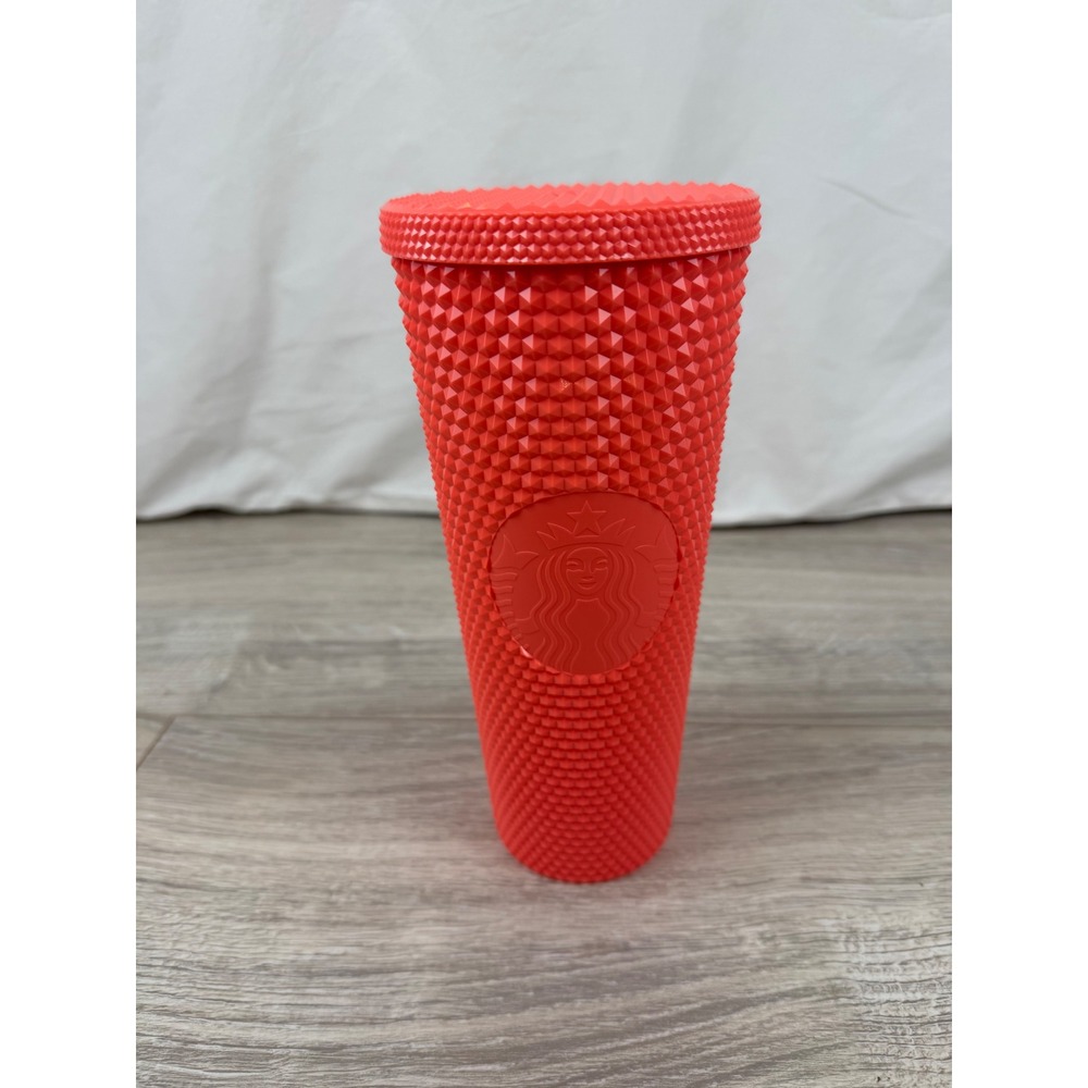 Starbucks Summer 2022 Bling Studded Dragon Fruit‎ Coral 24oz Tumbler No Straw